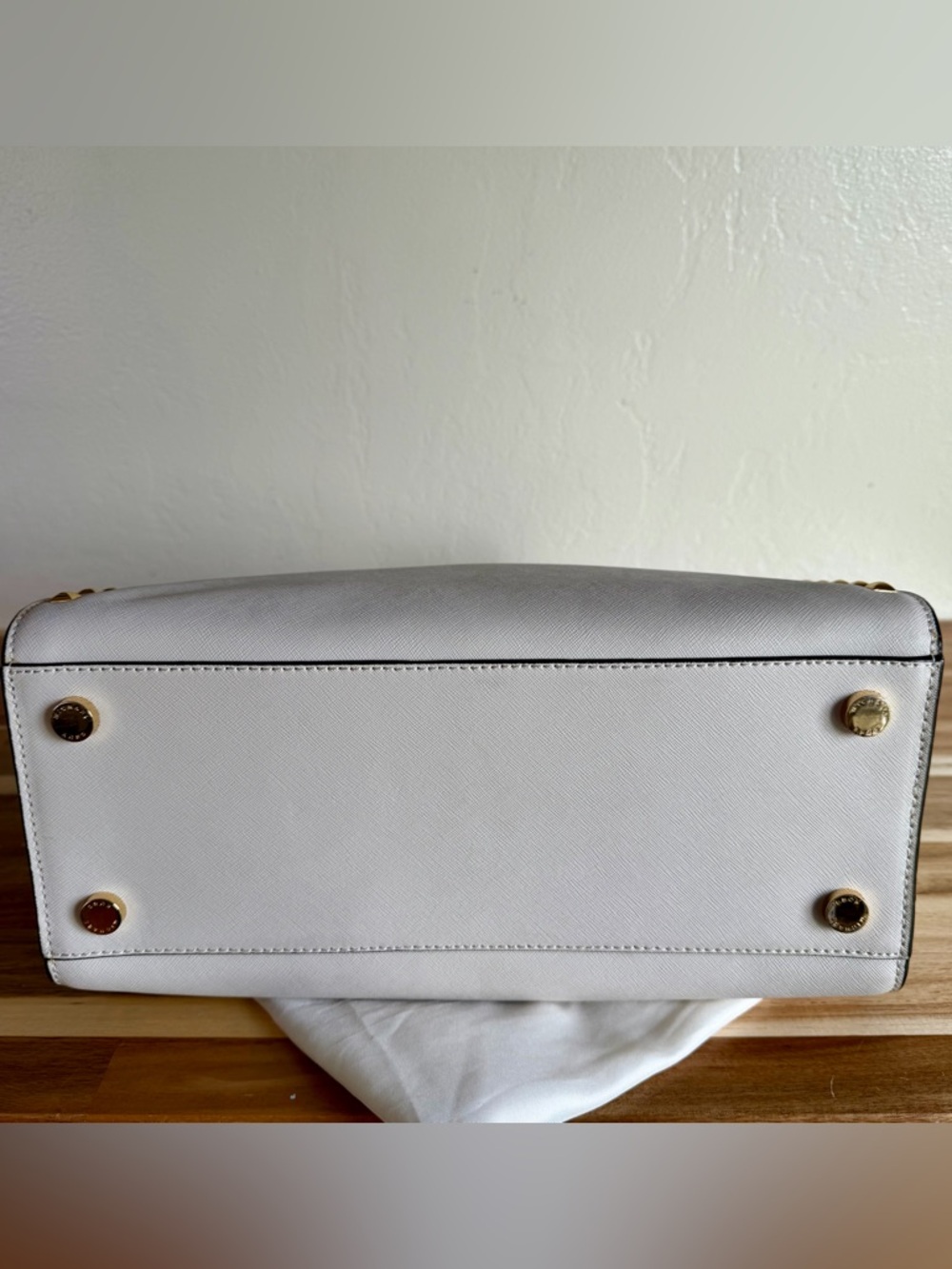 Michael Kors White/Cream Gold Selma Studded Saffiano Leather  XL Satchel - Picture 5 of 16